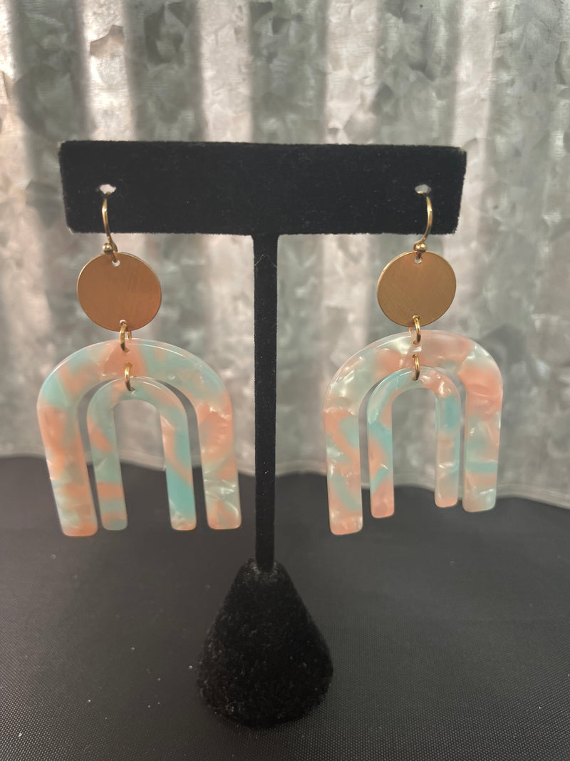 Mint/Pink Double Arch Earrings