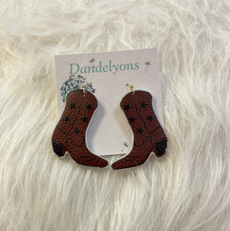 Brown Western Boots Earrings