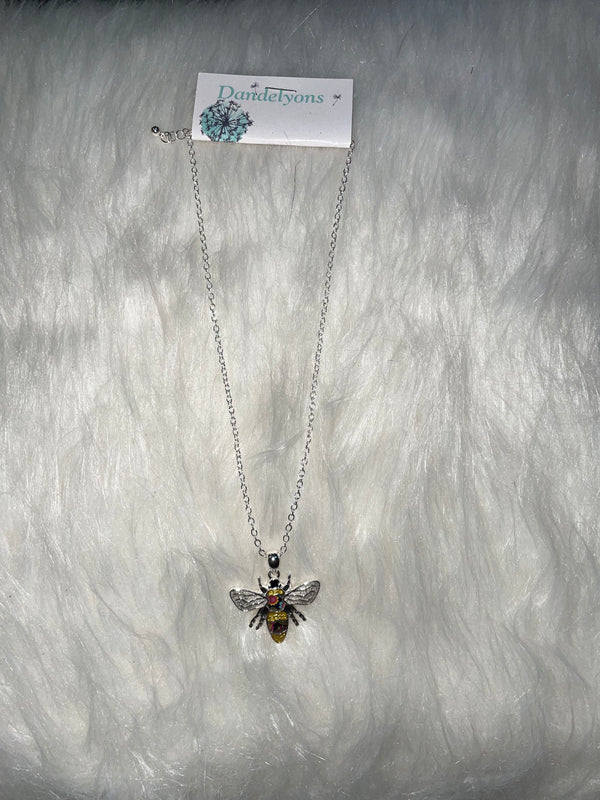 Silver/ Multi Garden Bee Epoxy Necklace