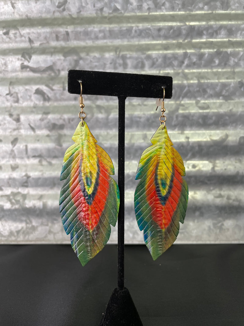 Designed Leather Feather Earrings