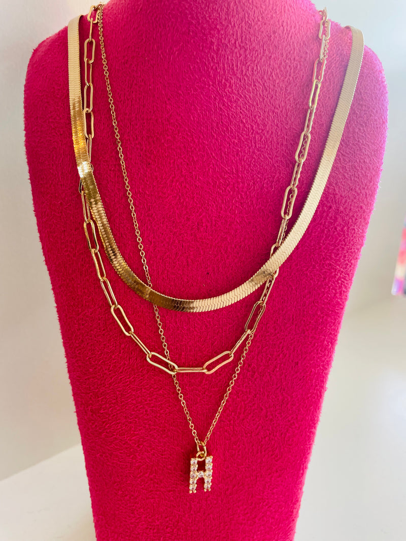 Triple Gold Chain with Initial