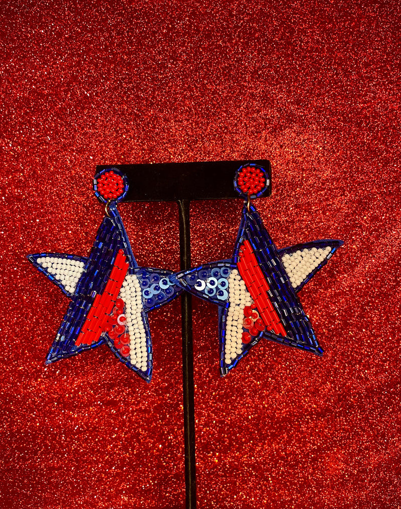 USA Flag Sead Bead Star Earrings