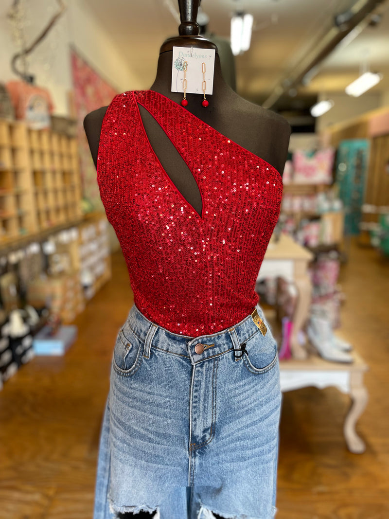 All of the Lights Red Sequin Bodysuit