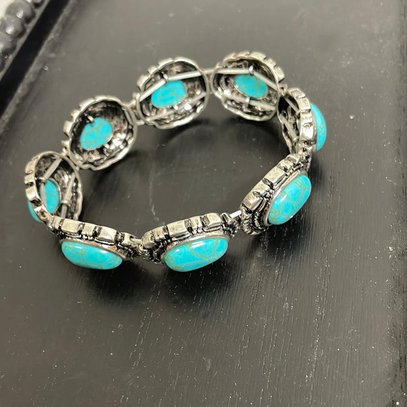 Burnished Silver Bracelet with Turquoise Stone