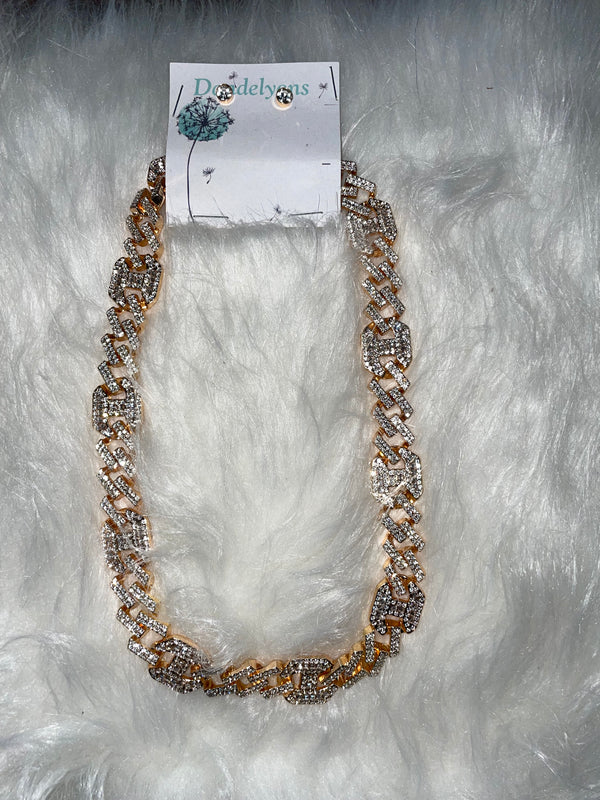 Gold Clear Pave Rhinestone Necklace and Earrings