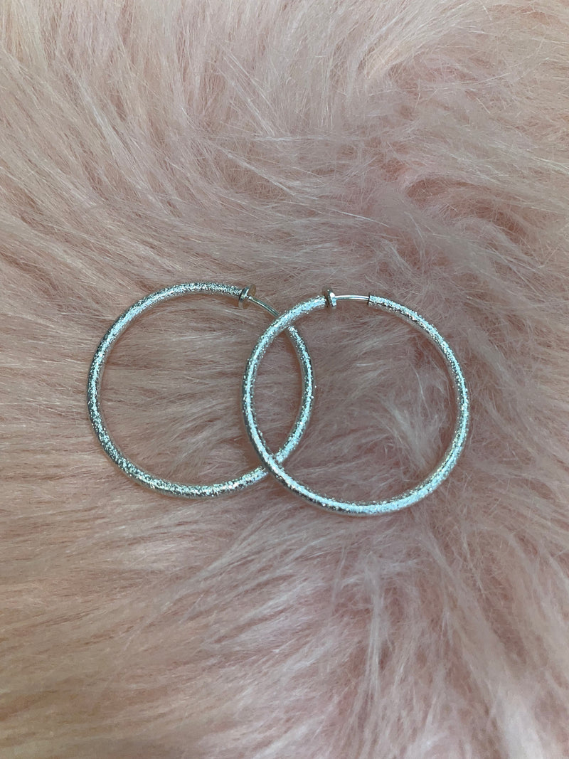 Textured Med Silver Hoop Earrings