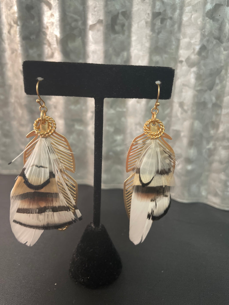 Gold Feather Filigree Earrings