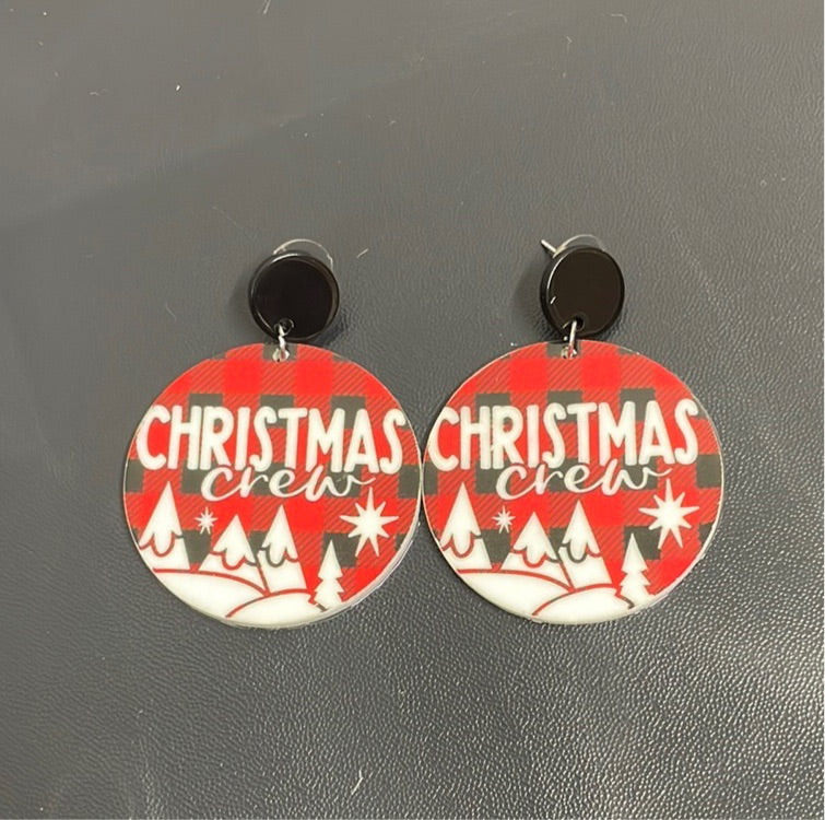 Christmas Crew, red and black plaid earrings