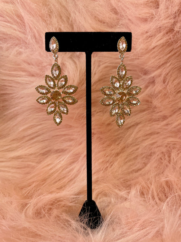 Rose Gold Rhinestone Flower Earrings