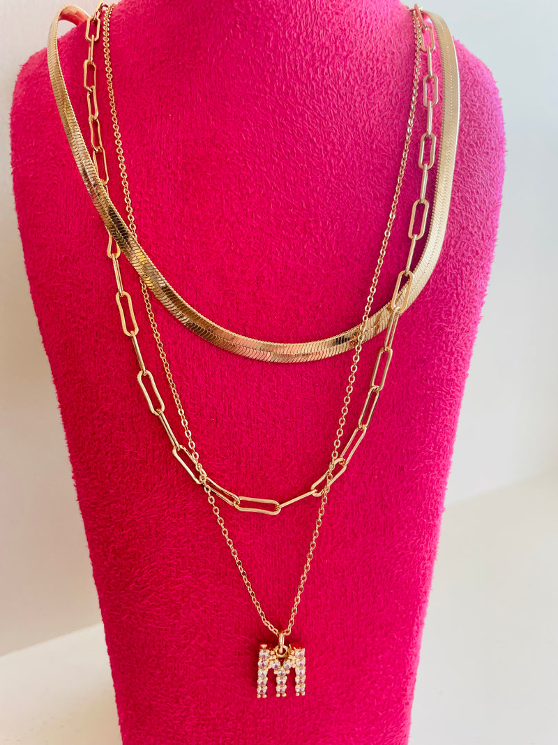 Triple Gold Chain with Initial