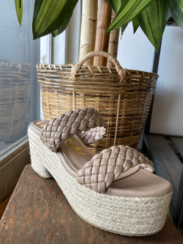 Taupe Wicker Braided Wedges
