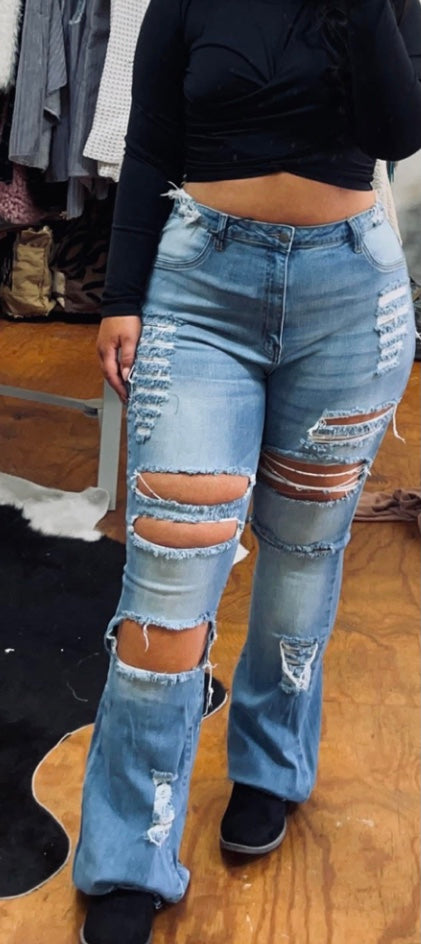 Curvy Distressed Flare Jeans