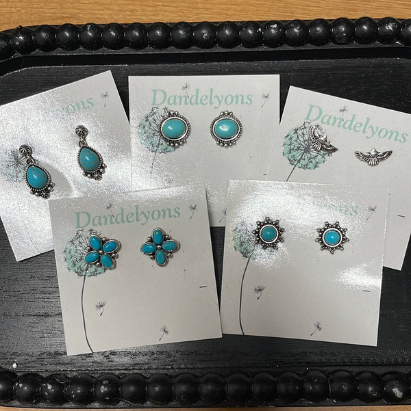 Silver Turquoise Western Theme Earrings