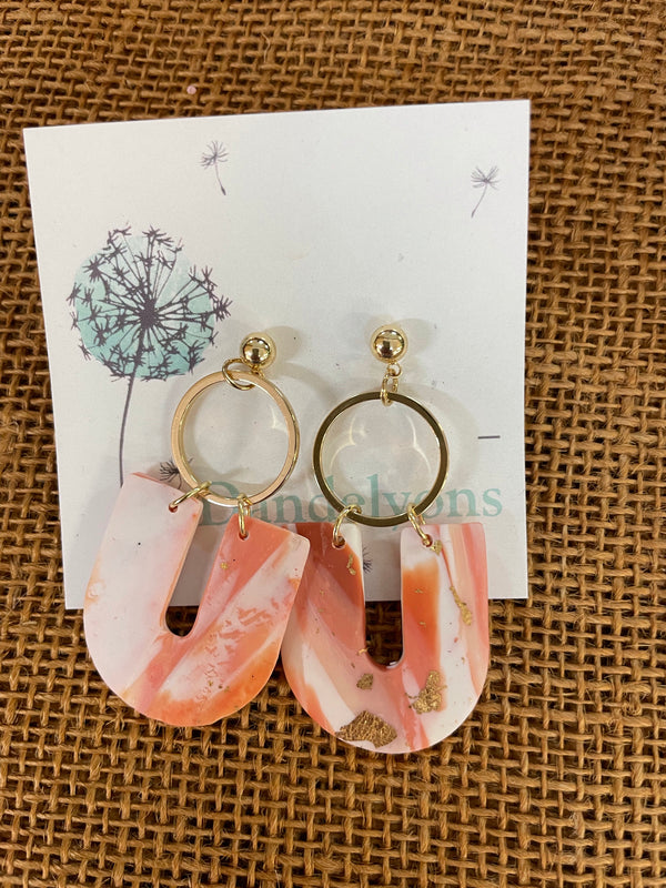 Pink and Gold Flake Marble Earrings