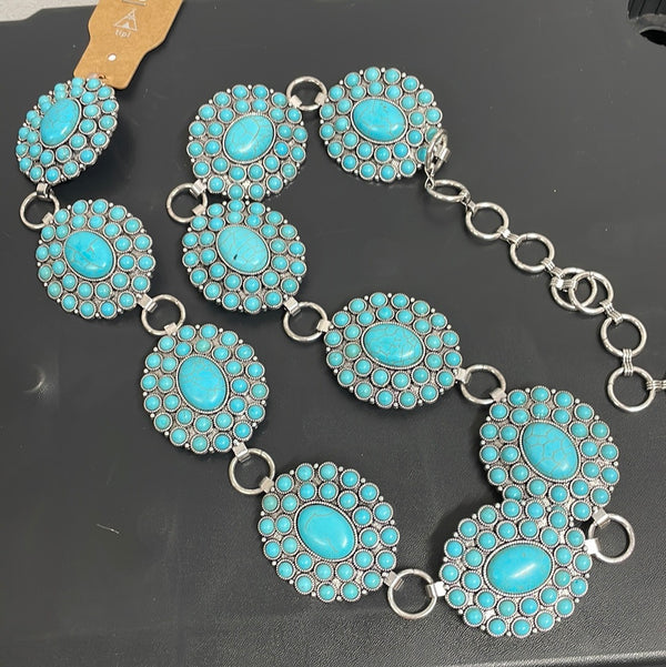 Turquoise and Silver Chain Belt