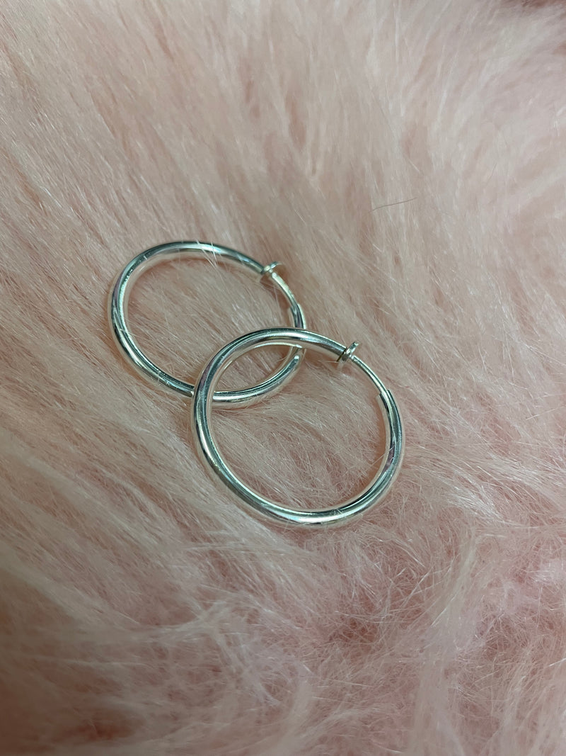 Small Silver Clip on Hoop Earrings