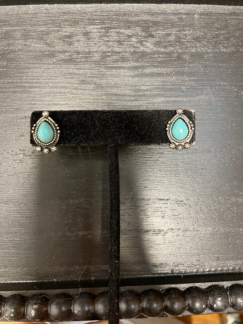 Silver Burnished Turquoise Teardrop