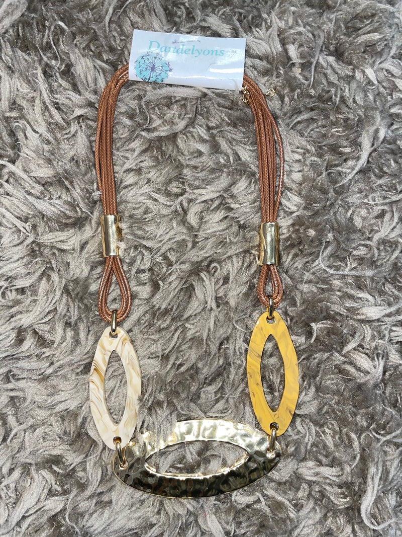Gold/ Brown Hammered Necklace and Earrings Set