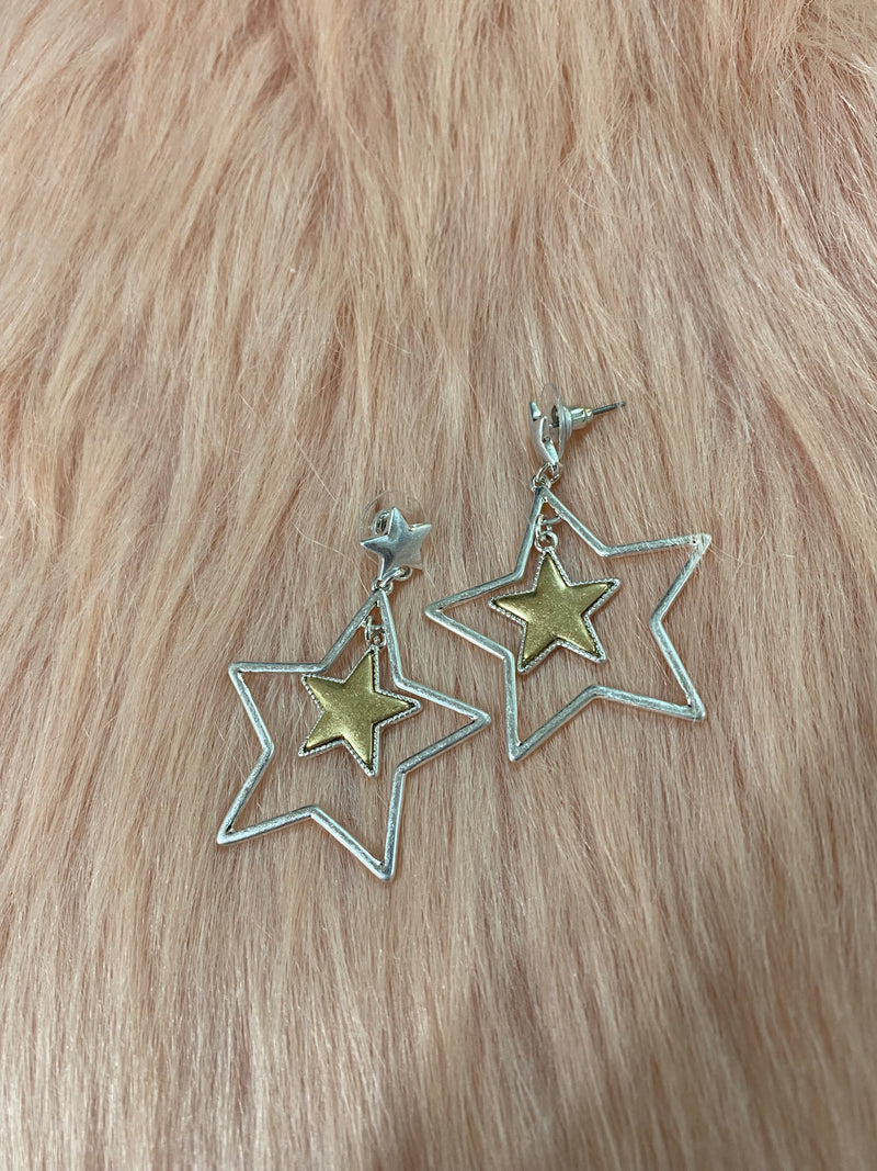 Silver with Gold Star Earrings