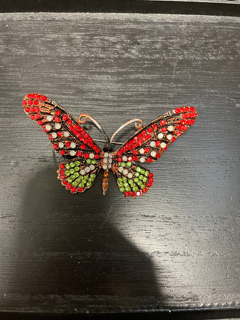 Stoned Butterfly Pin Red/Green