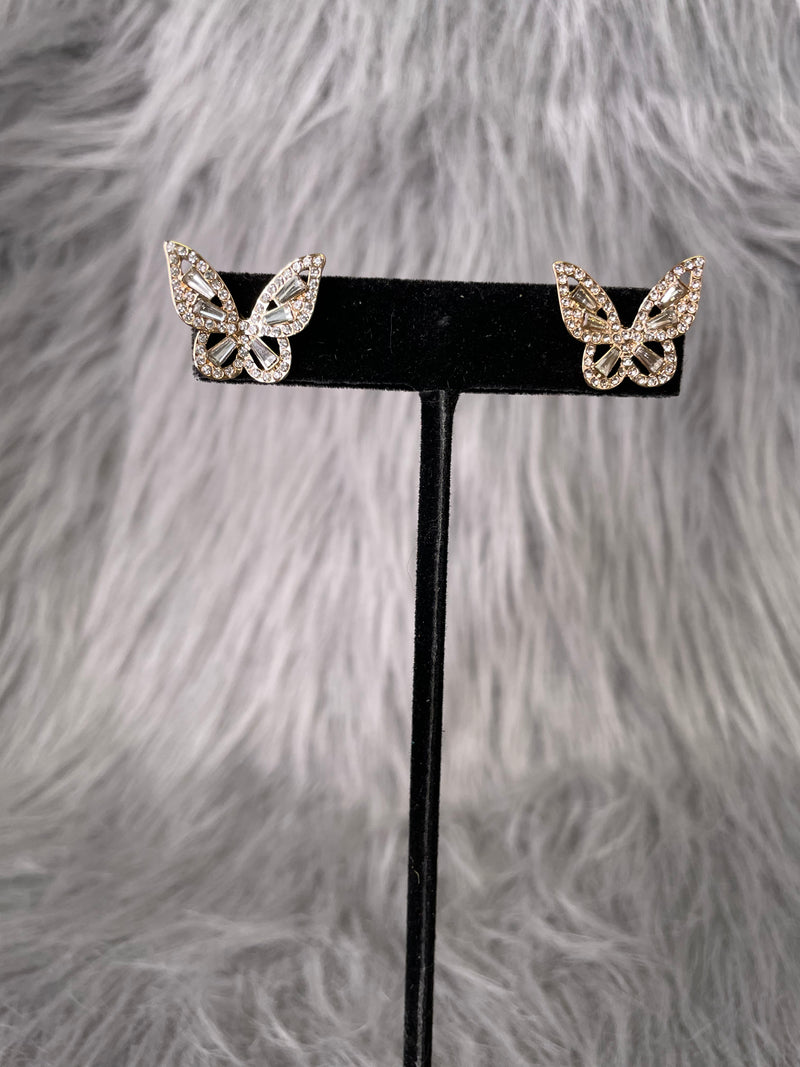 Gold and Rhinestone Butterfly Studs