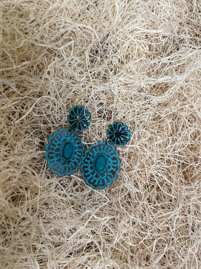 Patina Dangle Flower Earrings