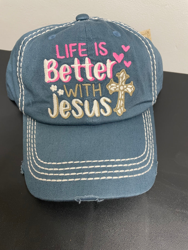 “Life is Better with Jesus” washed vintage ball cap