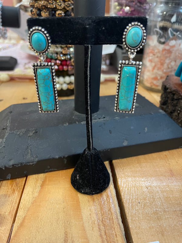 Turquoise Stone Post Dangle Earrings