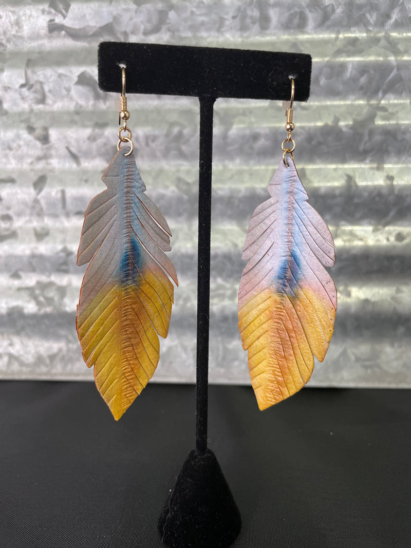 Designed Leather Feather Earrings