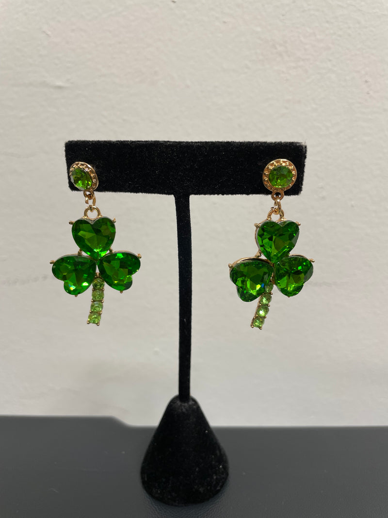 Green Clover Rhinestone Earrings