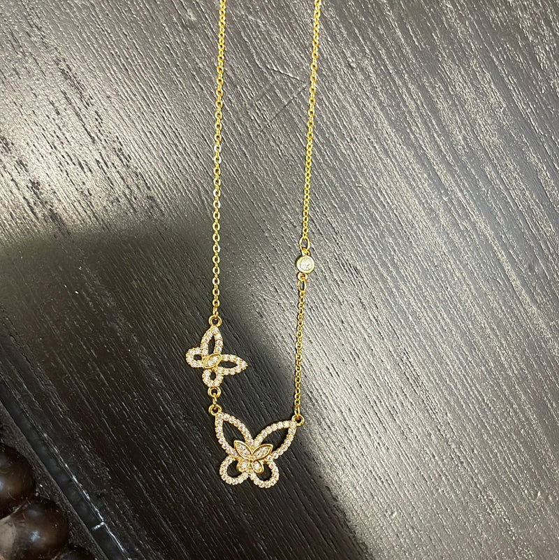 Gold Double Butterfly Necklace