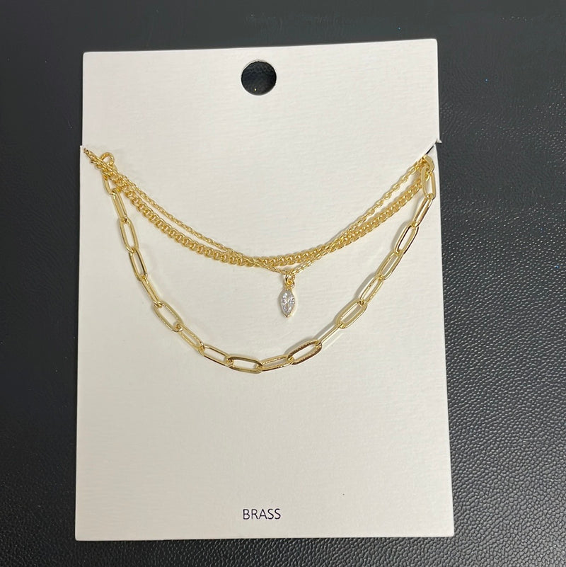 Clear/Gold Brass 3 Layer Necklace Set